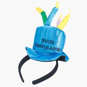 Cappello torta buon compleanno azzurro