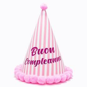 Cappellino Righe Buon Compleanno Rosa