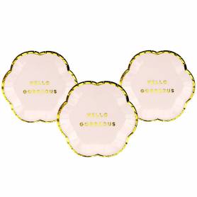 Piatti di carta smerlati rosa pastello oro