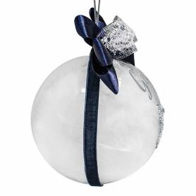 palla di natale trasparente personalizzata con nastro blu